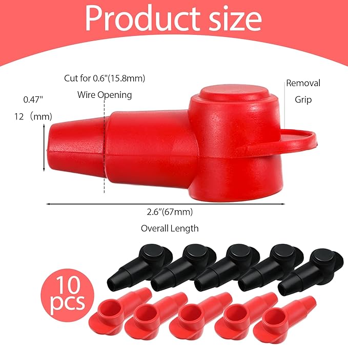 10 Pcs Silicone Battery Terminal Covers, Battery Terminal Protector, Silicone Batteries Cover Cap, Portable Stud Insulator Boot Covers for Car Truck Rv Solar Power Junction Block, Black & Red