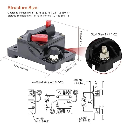 Erayco 50 Amp Circuit Breaker with Manual Reset for Car Marine Trolling Motors Boat ATV Manual Power Protect for Audio System Fuse, 12V-48VDC, Waterproof (50A)