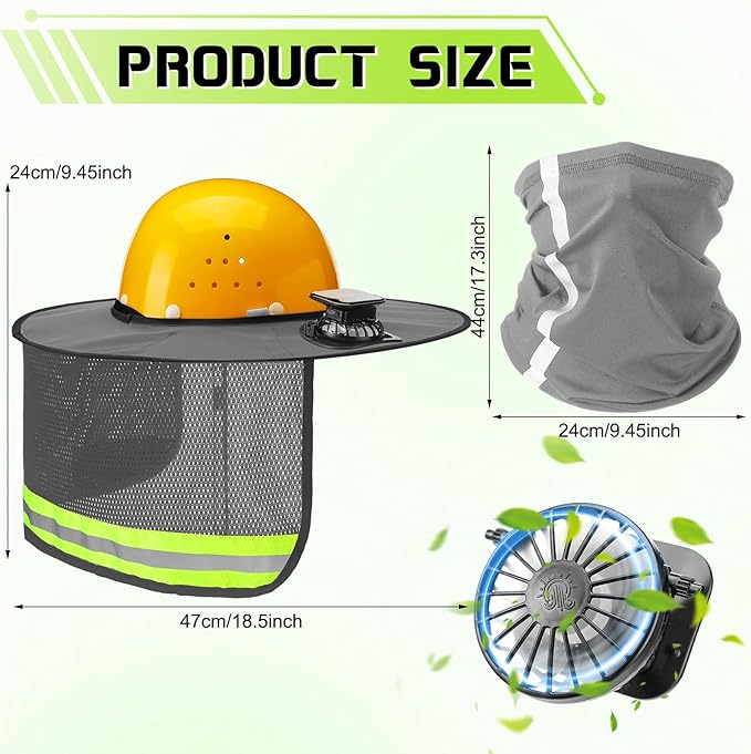 2 Sets Sun Hard Hat Shade Neck Protection with Solar Fans, Full Brim High Visibility Sun Visor Mesh Bandana Scarf for Hard Hat Accessories, Reflective (Medium Gray)