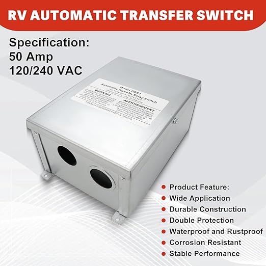 USTAR RV Automatic Transfer Switch, Automatic Transfer Relay Switch 50 Amp, 120/240 VAC for RV, Camper, Travel Trailer, Speedboats