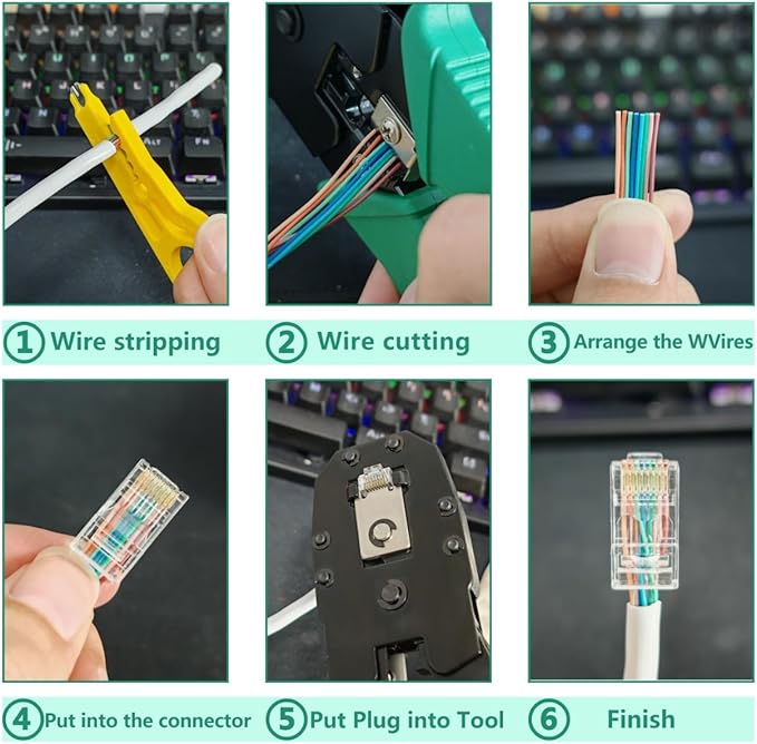 Professional RJ45 Crimp Tool Kit Complete Cat5 Cat5e Cat6 Ethernet Crimper Set with Cable Tester, 30 Connectors & Covers