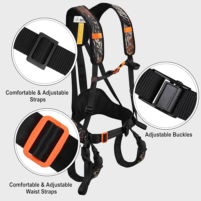 Kalkal Tree Stand Harness, Hunter Safety System with Whistle Aid, Adjustable Lightweight Hunting Harness for Hunting M/L/XL