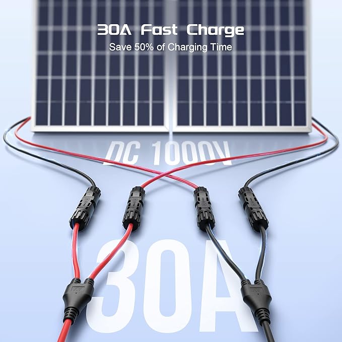 Bateria Power Solar Connectors 30A Y-Branch Cable, Solar Cable Parallel Adaptor in Pair with 2 Spanners for Solar Panel