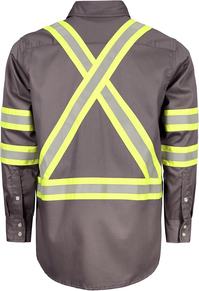 BOCOMAL FR Shirts for Men Hi Vis High Visibility 6.5oz Lightweight Type O Flame Resistant Refective Safety Shirt