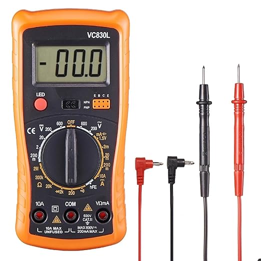 Digital Multimeter with Premium Probes, Measures AC/DC Voltage, Current, Resistance, Diode, Triode, Suitable for Household use, and Industrial use - F (Orange)