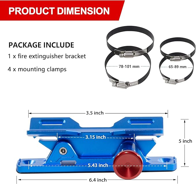 Quick Release Car Fire Extinguisher Mount – Blue Adjustable Aluminum Roll Bar Bracket Compatible with Jeep Wrangler (TJ/JK/JL/JKU), UTVs (Polaris RZR, Ranger, Can-Am X3), Trucks & Off-Road Vehicles