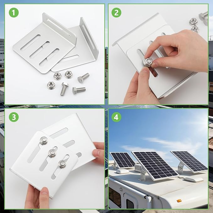 Frienda 8 Pcs Solar Panel Tilt Mount Brackets, 4"-7" Adjustable Length, 20°-160° Adjustable Angle, 1/8" Thick Anodized 6063 Aluminum Solar Panel Rack Mount for Rv, Roof, Boat