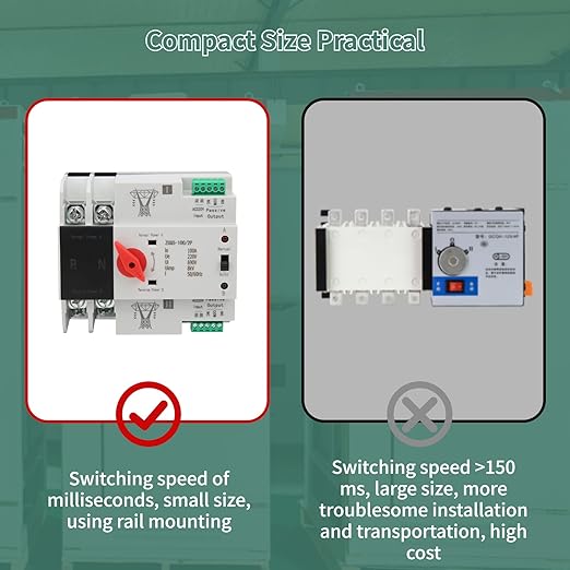 Automatic Transfer Switch, 100A 220V 2P Mini ATS, Din Rail Mounted, Electrical Type Power Toggle Controller