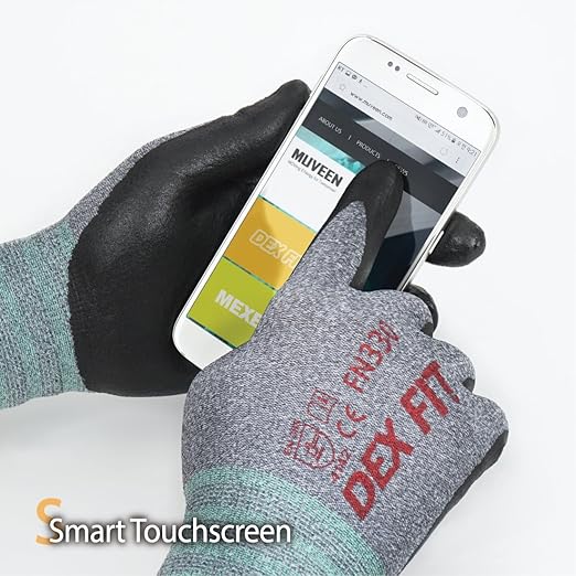 DEX FIT FN330 Nitrile Work Gloves with Grip - 3 Pairs, 3D-Comfort Fit, Thin & Lightweight, for Men & Women, Touchscreen Compatible, Durable, Breathable, Non Slip, Reusable & Washable; Grey XS (6)