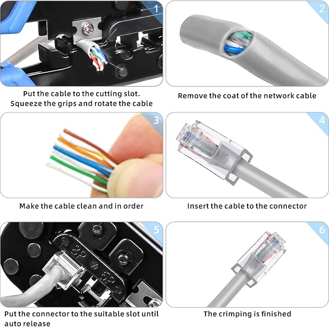 Network Crimper,Cable Stripper Cutter - RJ11 RJ12 RJ45 6P6C/4C,8P8C Connector Crimper Pliers, for Network and Telephone Cables,Ethernet Crimping Hand Tools
