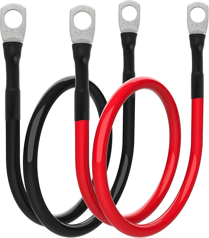 8 AWG Battery Cable 8 Gauge Power Inverter Cables with 5/16 Inch Lugs Both Ends for Solar Boat Marine RV Car 2 Pack (2FT)