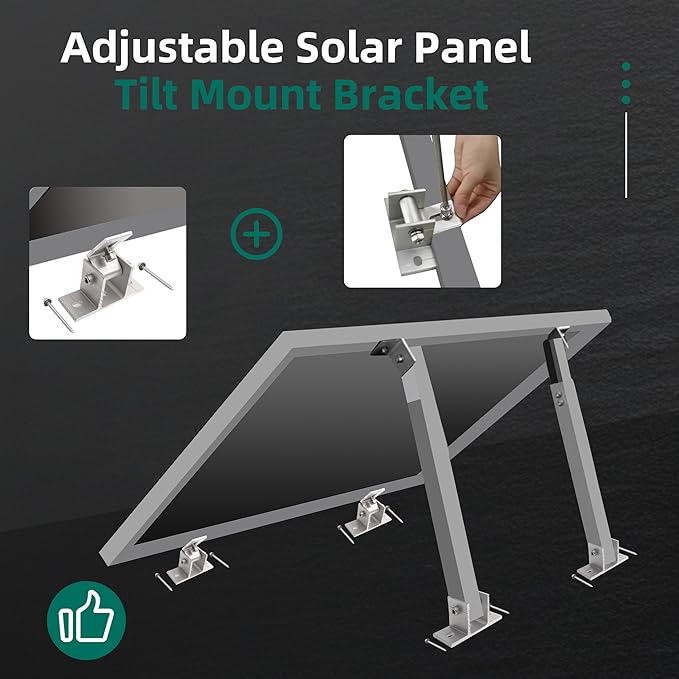4 Pack Adjustable Solar Panel Tilt Mount Bracket Base, Tilt Angle 10°-60° Flat Roof Mount Holder, RV Solar Panel Mounts Clamp Roof Stand