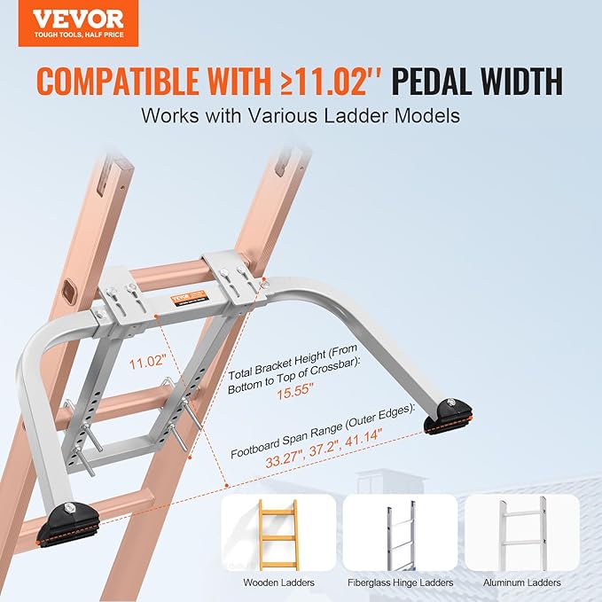 VEVOR Ladder Stabilizer, Heavy Duty Steel Ladder Roof Hook, Ladder Stabilizer with Wing Span/Wall Extension Accessory, Stable Ladder Standoff Arms for Roof Gutter with Anti-Slip Rubber Feet