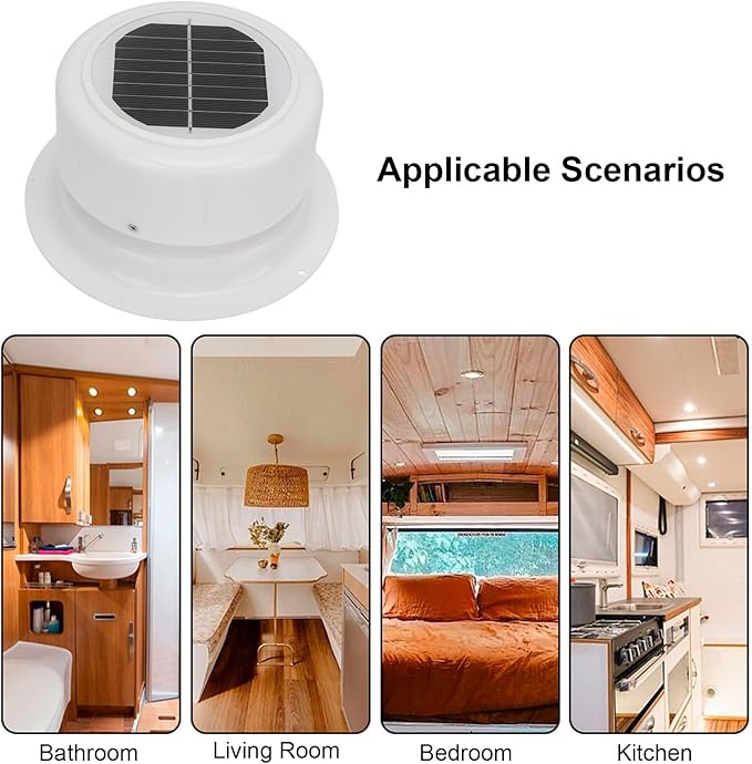 RV Solar Ventilation Fan,RV Solar Ceiling Vent Fan Comppact and Lightweight with ABS Material Strong Practicability, for RV Marine Shed Trailer