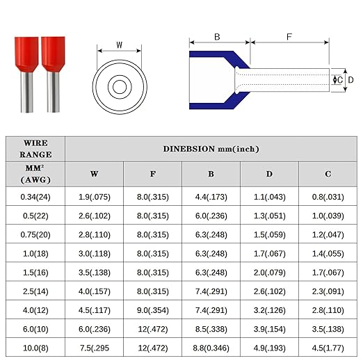 XHF 200 PCS AWG 6/16mm² Wire Ferrules Insulated Copper Crimp Connectors, Crimp Pin Cord End Terminals Blue