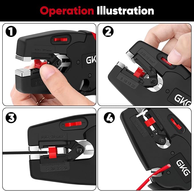 GKG Automatic Wire Stripper with Wire Cutter, 2 in 1 Adjustable Electrical Cable Wire Stripping Tool for 7-32AWG (0.03mm²-10mm²), Self Adjusting Wire Stripper for Professionals and DIY Enthusiasts