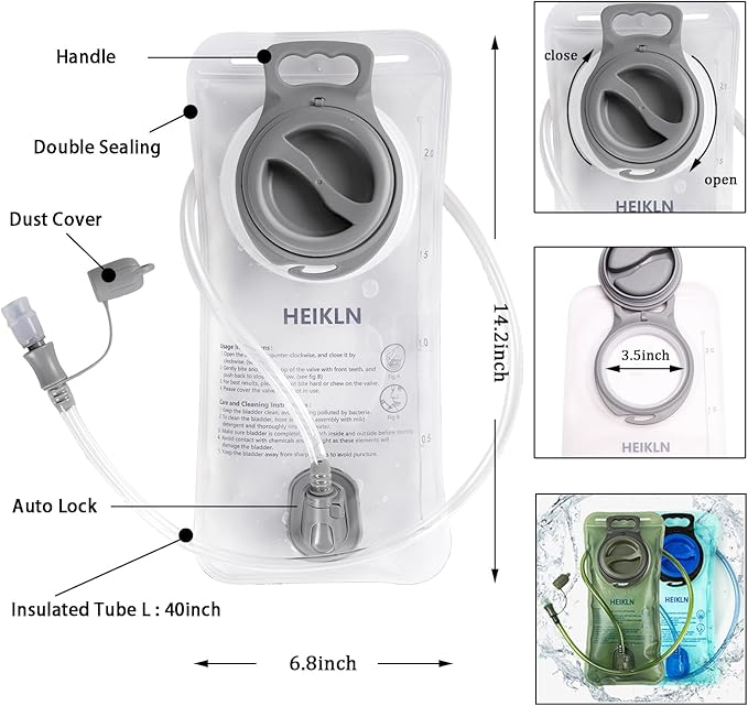 Hydration Bladder 1.5L-2L-2.5L-3L,Leak Proof Water Reservoir, BPA Free Military Water Storage Bladder Bag Hydration Pack Replacement Easy Clean for Bicycling Hiking Camping Hunting Running
