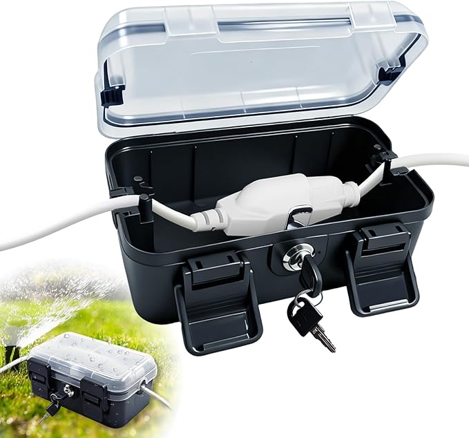Outdoor Electrical Box with Lock (8.6x4 X2.6 in), Extension Wire Cover, Electrical Waterproof Box IP54,Weatherproof Junction Box for Power Outlets, Timers, Plugs, Holiday Lighting, Black
