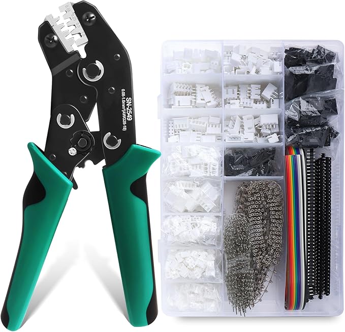 SN-2549 Ratcheting Open Barrel Crimper Kit, 2316PCS JST-XH 2.54mm/JST-PH 2.0mm/DuPont Connectors & Terminals, w/Pin Headers & Ribbon Cable, 0.08-1.0mm² (28-18 AWG)