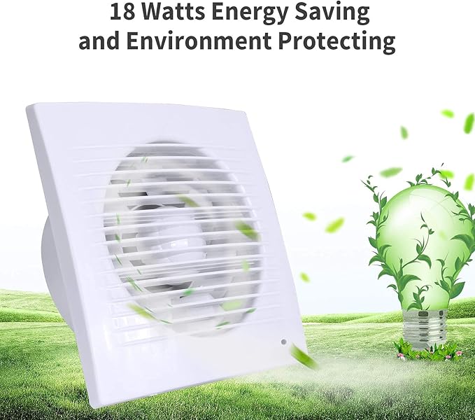 HUGOOME Exhaust Fan, 18W Ventilation Extractor with Anti-backflow Check Valve Ultra Thin, Window and Wall Mount Vent Fans for Kitchen Bathroom Greenhouse Garage (6 inch / 110V) Thin fan