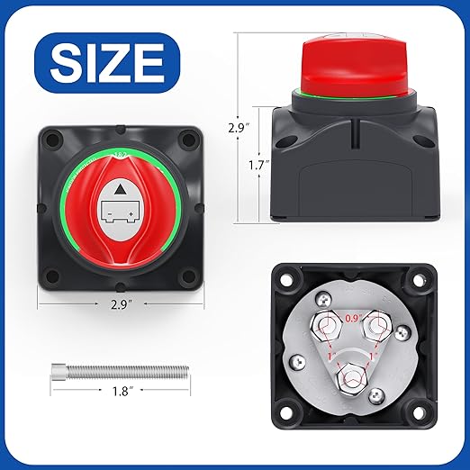 Joinfworld 1-2-Both-Off Battery Disconnect Switch 12V-48V Waterproof Dual Battery Kill Switch Heavy Duty Battery Isolator Switch for Marine Boat Car RV ATV UTV Vehicles, ASW-A701S