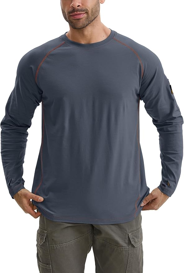 WORKWEYA FR Shirts for Men 6OZ Light Weight Welding Shirts Thumb Hole Stretch Breathable NFPA2112 CAT2 for Summer
