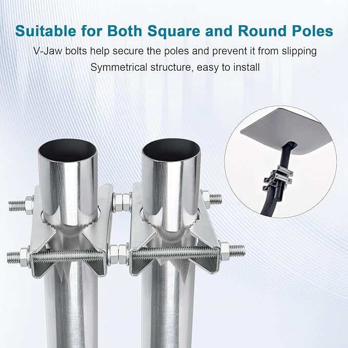 4 Pack Antenna Mast Clamp 2 inch Pole to Pole Mounting Kits Heavy Duty Mast to Mast Bracket with V Jaw Block for TV CB Ham Antenna, Weather Station, Pipes
