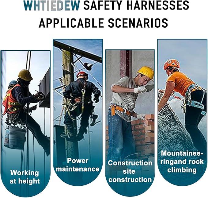 Safety Harness Fall Protection Kit with Shock Absorbing Lanyard, Roofing Work Harnesses Full Body Safety Harness for Construction (Dark Green)