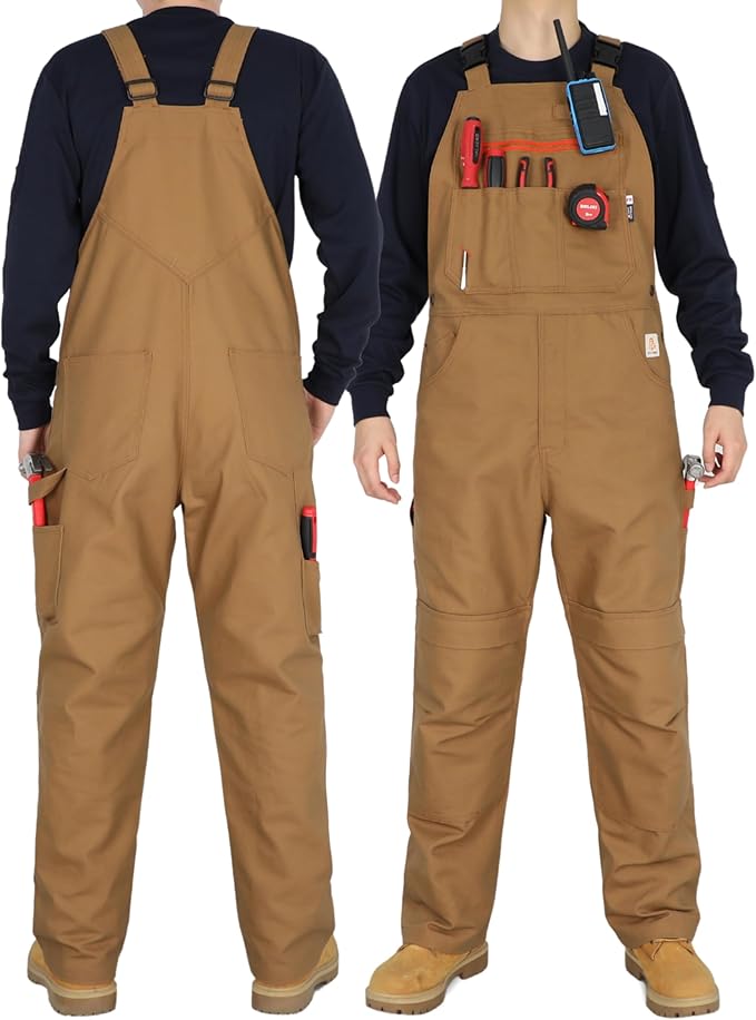 BOCOMAL Men's FR Bib Overall Duck Canvas Fire Resistant/Flame Resistant Workwear Relaxed Fit Unlined