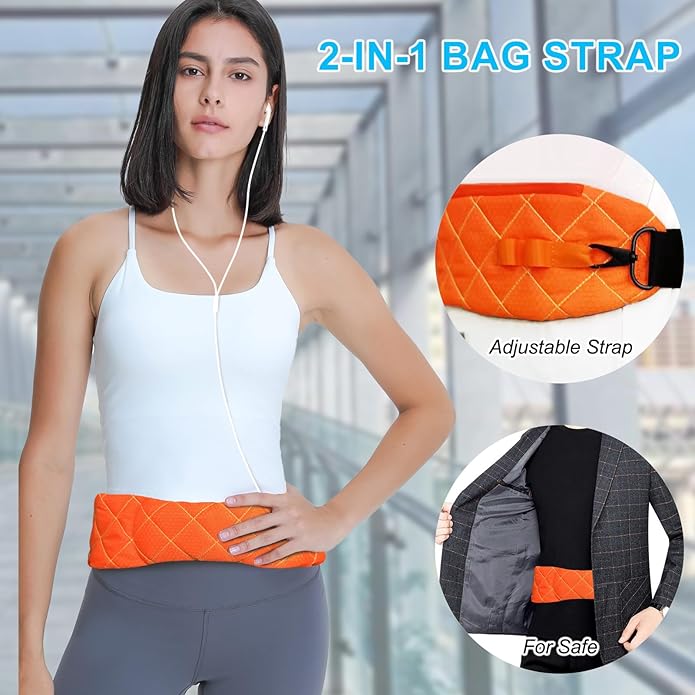 Ultra Comfortable Shoulder Strap Bag Belt with Anti-Theft Pockets and Padded, 2 Tone Reversible Use, Stylish & Secure