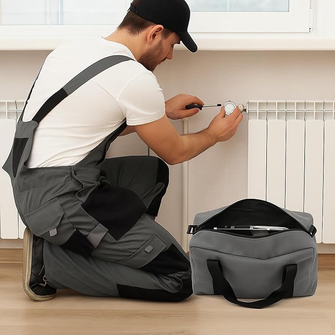 Small Tool Bag,Close Top Wide Mouth Tool Organizer Bag,Large Capacity Tool Bags for Men,Canvas Tool Storage Bag for Storage Handbag for Screwdrivers,Wrench,Pliers Hand Tools (Gray, 16 Inch)