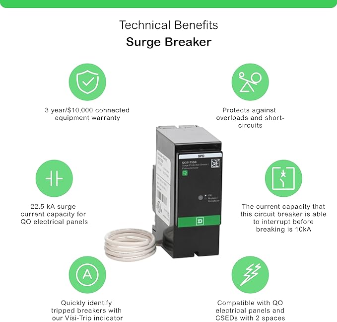 Square D by Schneider Electric QO2175SB QO SurgeBreaker, Surge Protection Device, 25kA, 120/240V, 1-Phase, 3-Wire