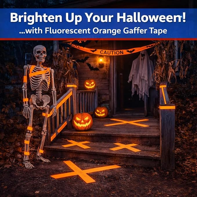 Gaffer Power Proudly Made in The USA, Real Professional Grade Gaffer Tape, Heavy Duty Gaffers Tape, Non-Reflective, Multipurpose. 2 Inches x 30 Yards, Fluorescent Orange