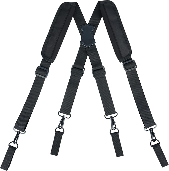 KUNN Tactical Duty Belt Suspenders with Metal Hook,Men Padded Police Harness for Duty Belt,Black