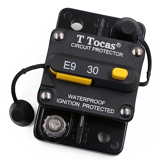 E9 30 Amp Circuit Breaker with Manual Reset | 12V - 72V DC | Waterproof IP67 Protection Switchable 30A Surface Mount
