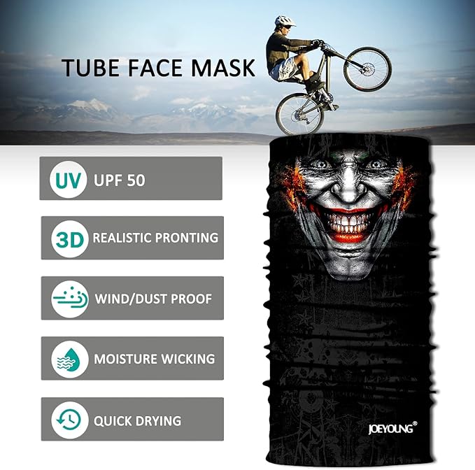 JOEYOUNG Skull Face Mask UV Sun Dust Neck Gaiter Bandana Headwear Motorcycle