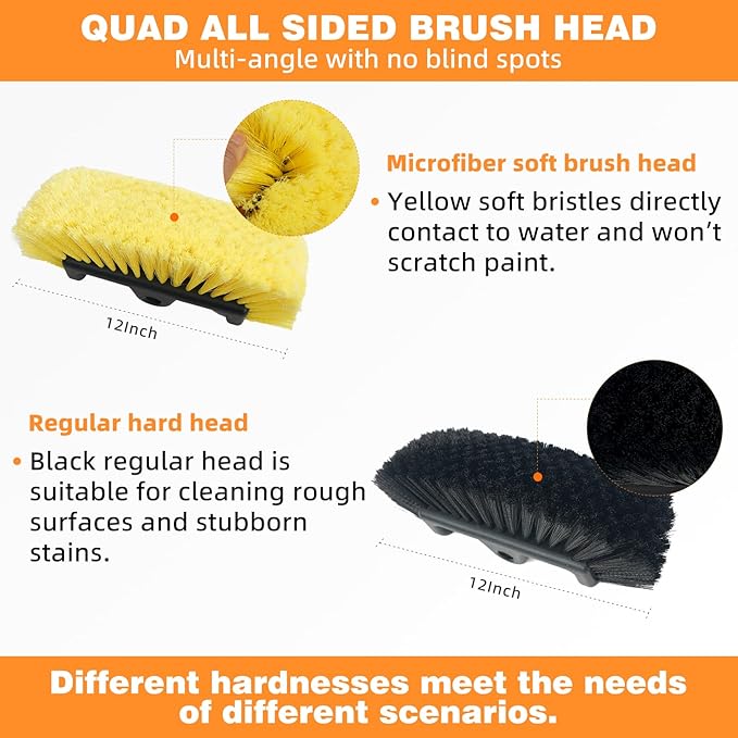 20FT Car Wash Brush with Long Handle Hose Attachment Telescopic Pole with Angle Adapter 12" Soft and Hard Bristle Cleaning Brush for Car Truck RV House Floor Window Roof Pool Solar Panels