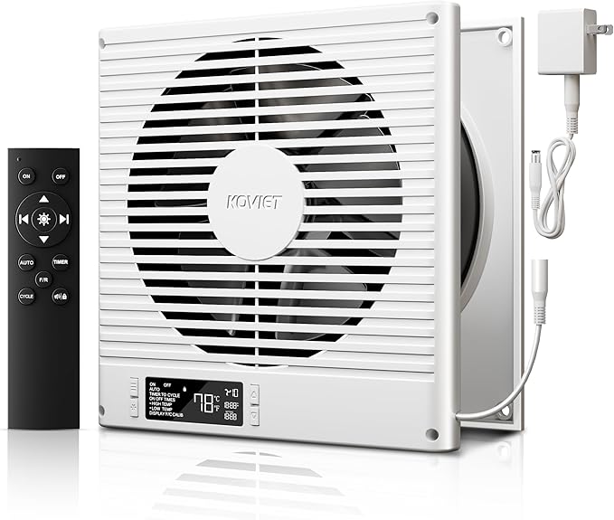 8" Room to Room Ventilation Fan with Remote, Quiet Reversible Through the Wall Air Transfer Fan, 10-Speed Smart Exhaust Vent, Temperature Control, ETL Certified for Bedroom, Kitchen, Laundry