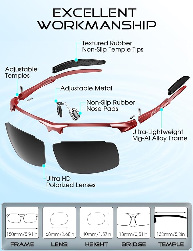 ATTCL Polarized Sunglasses Men Sports: UV Protection Anti Glare Wrap Around Lightweight Metal Driving Fishing Golf Running