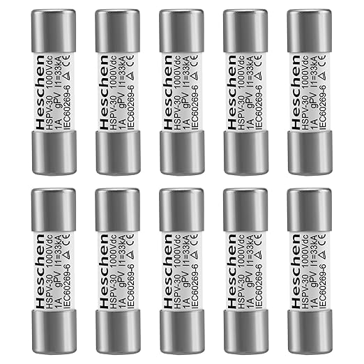 Heschen Solar DC1000V PV Fuse, Photovoltaic Fuses, gPV Type Fuse Link, HSPV-30, 10 * 38mm, 1A 1000VDC, I1 33kA, for Solar PV System Protection, 10PCS
