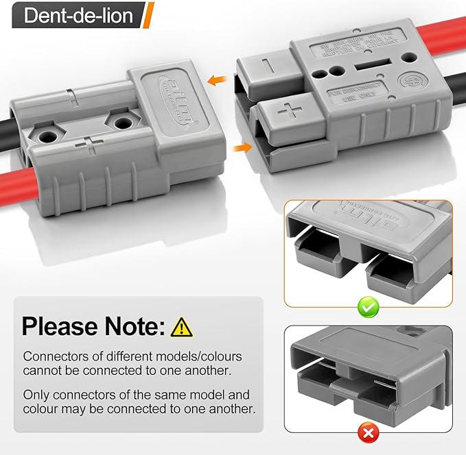 Crimping pliers with connectors and connector dust covers are used as crimping tools for 50 ampere 600V connectors, as well as clamps, terminals, cable connector, and cutting tools (6PCSgrey 6AWG)