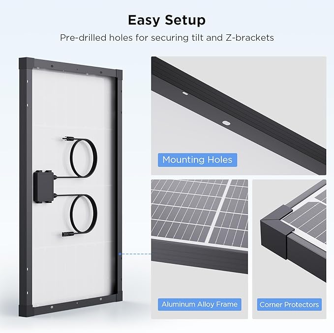 50 Watt Solar Panel,N-Type 16BB Solar Panel 50W for 12V Battery,25% High Efficiency Monocrystalline PV Module IP68 Waterproof for RV Camper Marine Rooftop Off-Grid Systems (Black)