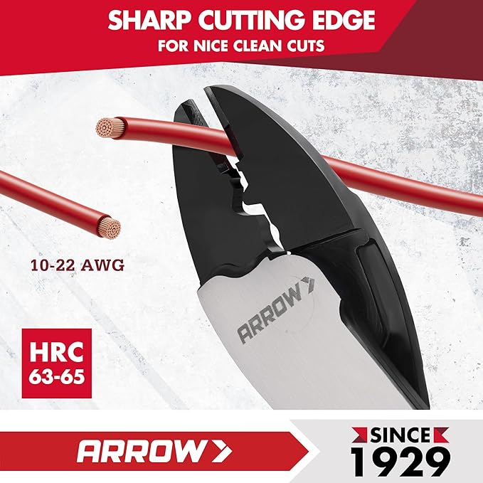 ARROW 9.5" Wire Crimper/Cutter, Wire Crimping Tool with Thick Dip-Grip Handle, CR-V Steel, Crimper Tool Electrical for 10–22 AWG Insulated & Non-Insulated Terminals and Connectors (Pack of 2)