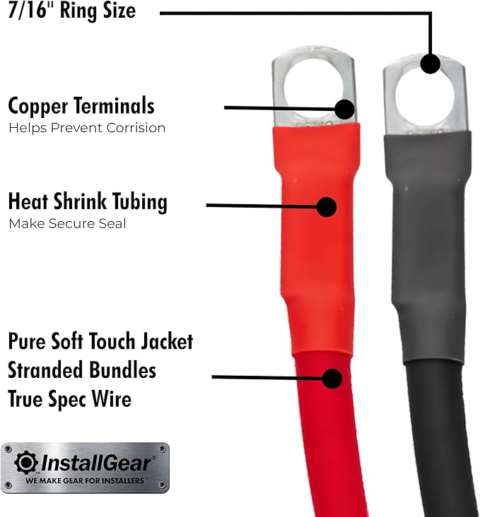 InstallGear 2ft Red/Black 4 Gauge OFC Battery Power Inverter Cables (2ct) - 4 Gauge OFC Wire - Battery Cable for Car Stereo, Solar, Auto, RV, Marine & Welding