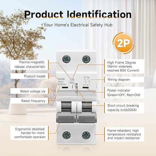 10 Amp Miniature Circuit Breaker AC 120V/240V, 2 Pole Solar Disconnect Switch, DIN Rail Mount Circuit Breaker, Thermal Magnetic Trip, RV Battery Isolator, PV System MCB, CE Certified C10