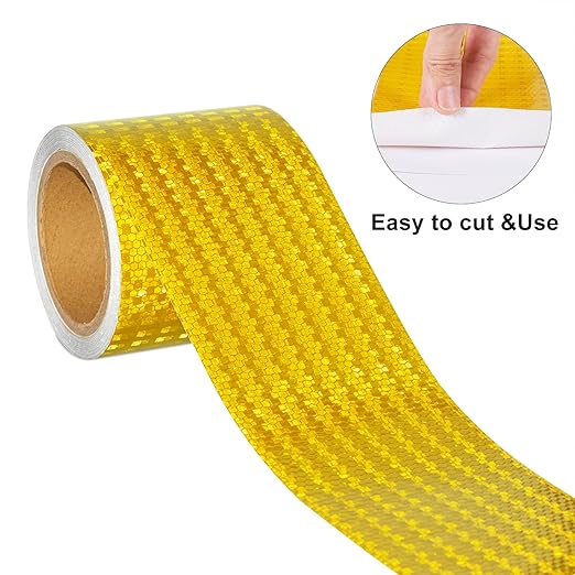 Reflective Tape, Waterproof Self Adhesive Dot Reflective Tape Outdoor Safety Caution Reflector for Trailers, Bikes, Cars（Yellow, 4 Inch x 65 Feet）