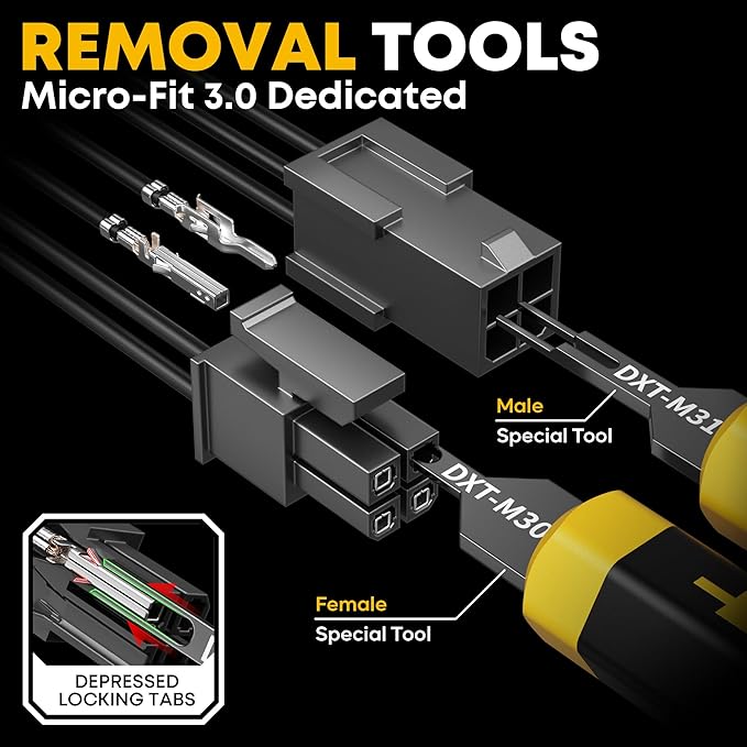 Micro-Fit 3.0 Crimping Tool Kit, 22 Types 2–20 Pin 3.0mm Pitch Connectors, Ratcheting Crimper for 30–20 AWG, with Pin Extractors, PC/PSU & Appliance Wiring, Compatible with Molex Micro-Fit 3.0