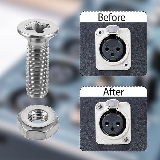 100 PCS D Series Electrical Panel Screws and Nut Kit, M5 X 8 mm Panel Mount Connector Stainless Steel Metal Screw Audio Server Rack Mounts Screws and Nuts for Attaching D-Series Panels Connectors