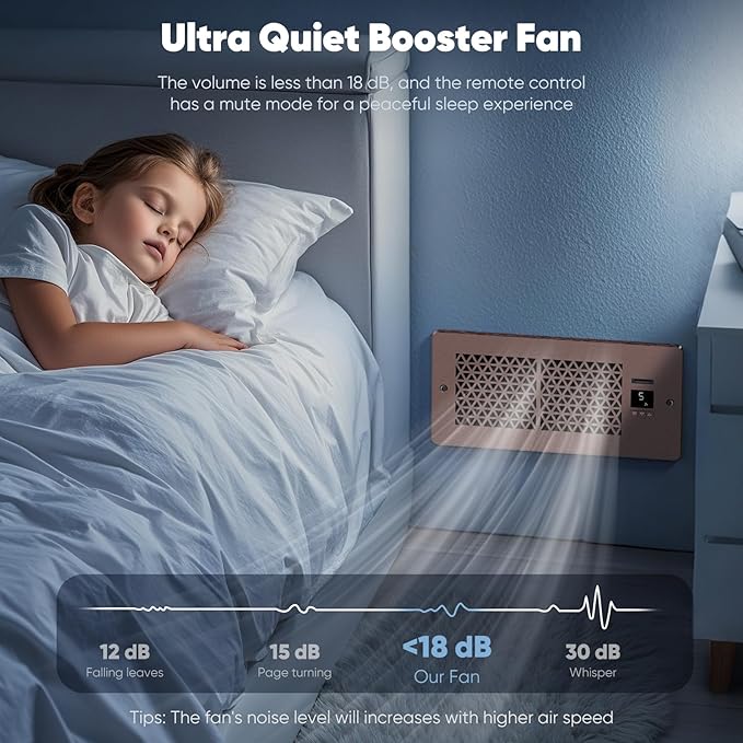 Register Booster Fan for 4" x 10" Register Holes with Remote Control and Thermostat, 10-Speeds AC Vent Booster - Improves Heating&Cooling Airflow, Quiet Air Duct Fan for Wall, Bronze, 2-Pack