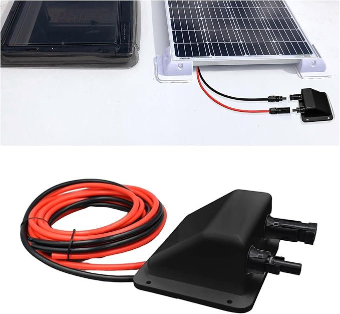 Cable Entry Gland, Waterproof Cable Gland with 10awg 10ft Solar Extension Cable, Uv Resistance Solar Junction Box for Rv, Boat, Campe, Van(Black)